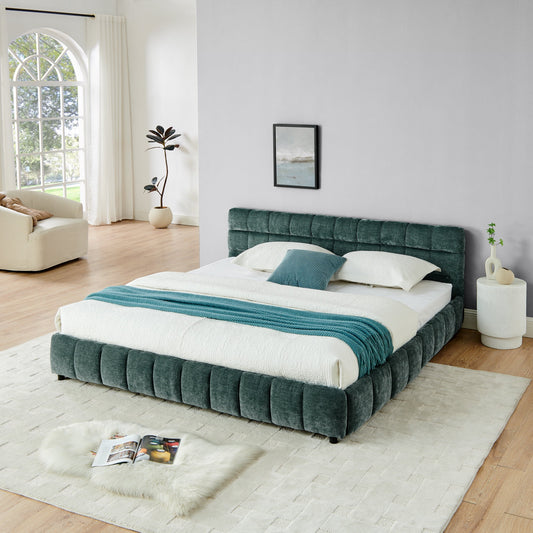 GAKMCIL King size Bed Frame with Thick Fabric,Upholstered Bed Frame with Headboard and Solid Frame. No Box Spring Needed Blue+Green(88.5''*68.5''*31'')
