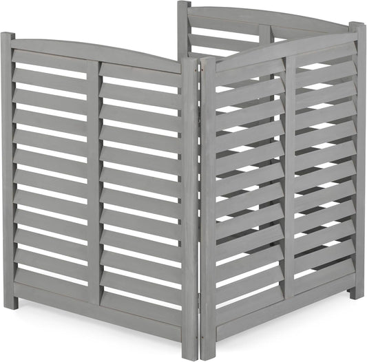 CAMSCH 3-Panel Outdoor Wood Privacy Fence, 3-Section Privacy Screens, Air Conditioner Fence Panels Trash Can Fence Pool Equipment Enclosure for Garden, Patio, Landscaping, 32" W x 38" H, Gray