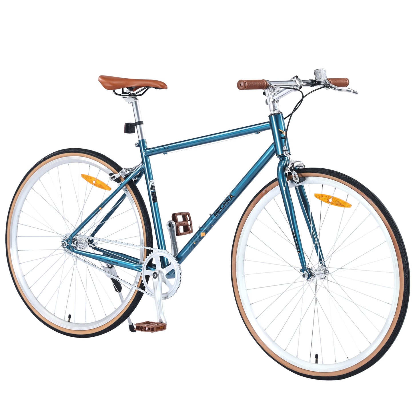 POWANLI 700C Road Bike Single Speed Retro style For men women's City Bicycle,Steel Frame Hybrid Bike,Adults 14+ Years,max weight is up to 220lbs,Gift(Blue)