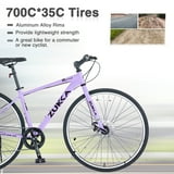 POVANLI 700C Road Bike, 7 Speed Hybrid Bike Aluminum Alloy Frame Double Disc Brakes For men women's City Bicycle, Purple (Gift)