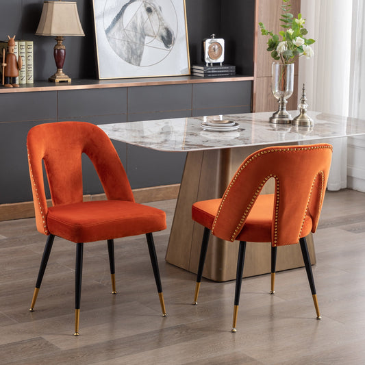 GAKMCIL Modern Velvet Upholstered Dining Chairs (Set of 2) with Nailhead Trim and Metal Legs, Weight Capacity 300lbs for Dining Room and Kitchen (Orange)
