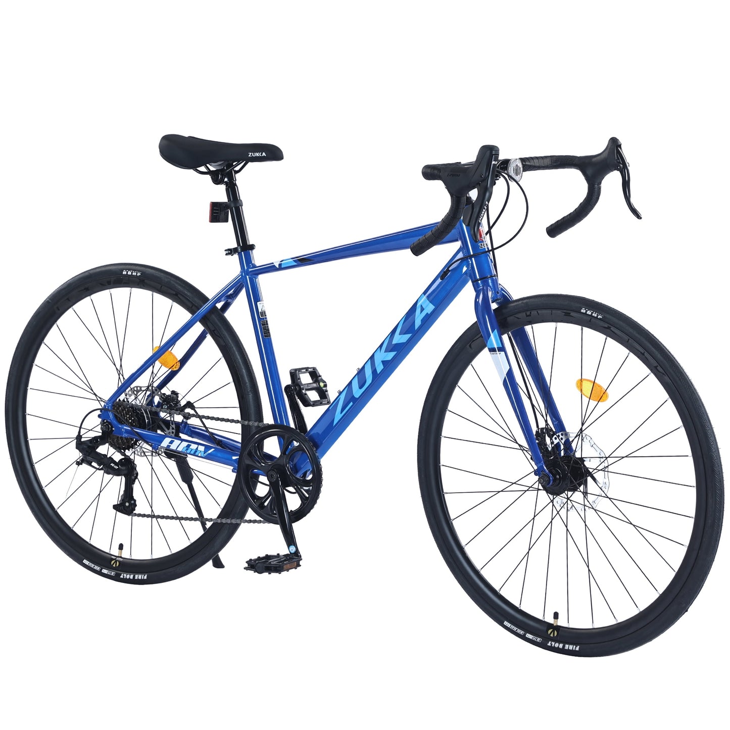 POVANLI 700C Road Bike, 7 Speed Road Bike, Aluminum Alloy Frame, Double Disc Brakes for Men Women, Blue (Gift)