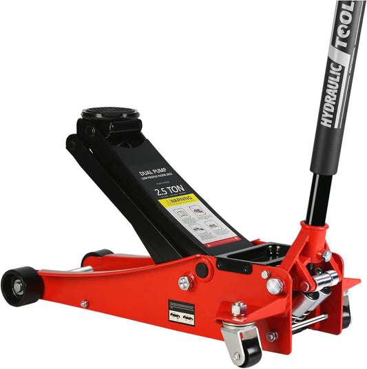 POWANLI 2.5 Ton (5500 lb) Low Profile Floor Jack,Professional Low Profile Hydraulic Jack, Heavy Duty Steel Racing Floor Jack with Dual Piston Quick Lift Pump,Lift Range 3.5"-19.5" Black Red