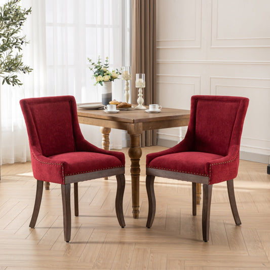 GAKMCIL Upholstered Dining Chairs, Ultra Side Dining Room Chairs with Bronze Nail Head, Tufted Cushion Back Elegant Accent Chairs, Rubber wood, Weight Capacity:300lb, Wine Red (Set of 2)