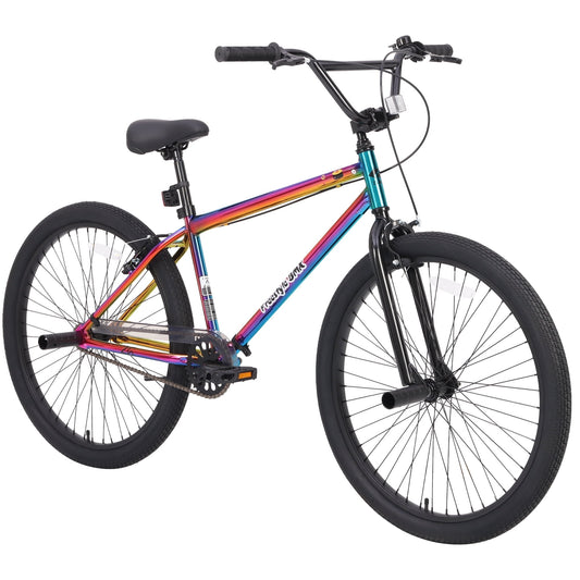 POVANLI 26 Inch reestyle BMX  Bike Double Disc Brakes Single Speed Bicycle for Adult Age 12+ Years,Fits Riders 3'2"-4'2",15 inch Frame,Gift(Colorful)