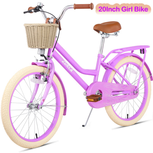 POVANLI 20" Bike with Basket for 5-7 Years Old No Training Wheels Included Rose Pink