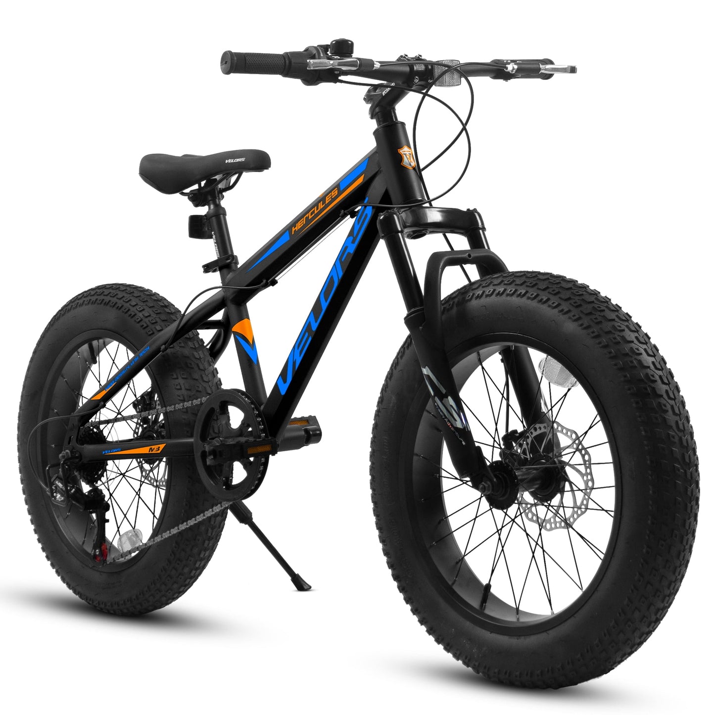 POVANLI 20 Inch Fat Tire Bike 7-Speed Mountain bike for 6-10 yr, Dual Disc Brakes, High Carbon Steel Frame, Front Suspension, Mountain Buggy, Black (Gift)