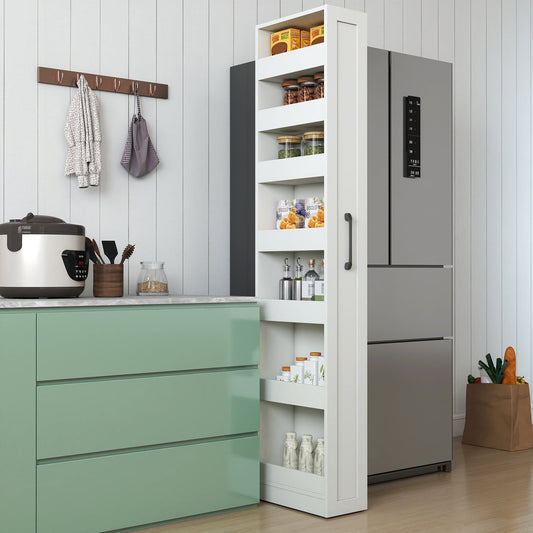 GAKMCIL 7 Tier multi-functional pull-out Kitchen Storage Cart, Narrow Storage Cabinet, multi-tier storage Single-sided open shelf for Kitchen, Living Room & Narrow Spaces (7.87"*15.75"*70.87*)(White)