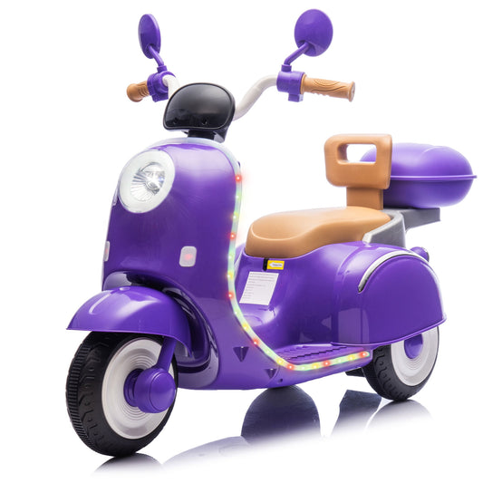 CAMSCH 12V Kids Ride On Three-Wheel Electric Motorcycle with 2WD, Slow start, Power Display, Storage Space, LED Lights, Bluetooth, MP3, USB, Anti-Slip Tires&Seat for Children Aged 3-6, Gift (Purple)