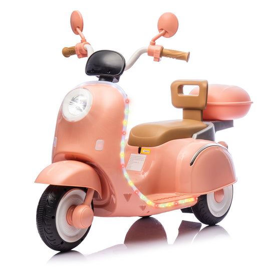 CAMSCH 12V Kids Ride On Three-Wheel Electric Motorcycle with 2WD, Slow start, Power Display, Storage Space, LED Lights, Bluetooth, MP3, USB, Anti-Slip Tires&Seat for Children Aged 3-6, Gift (Pink)