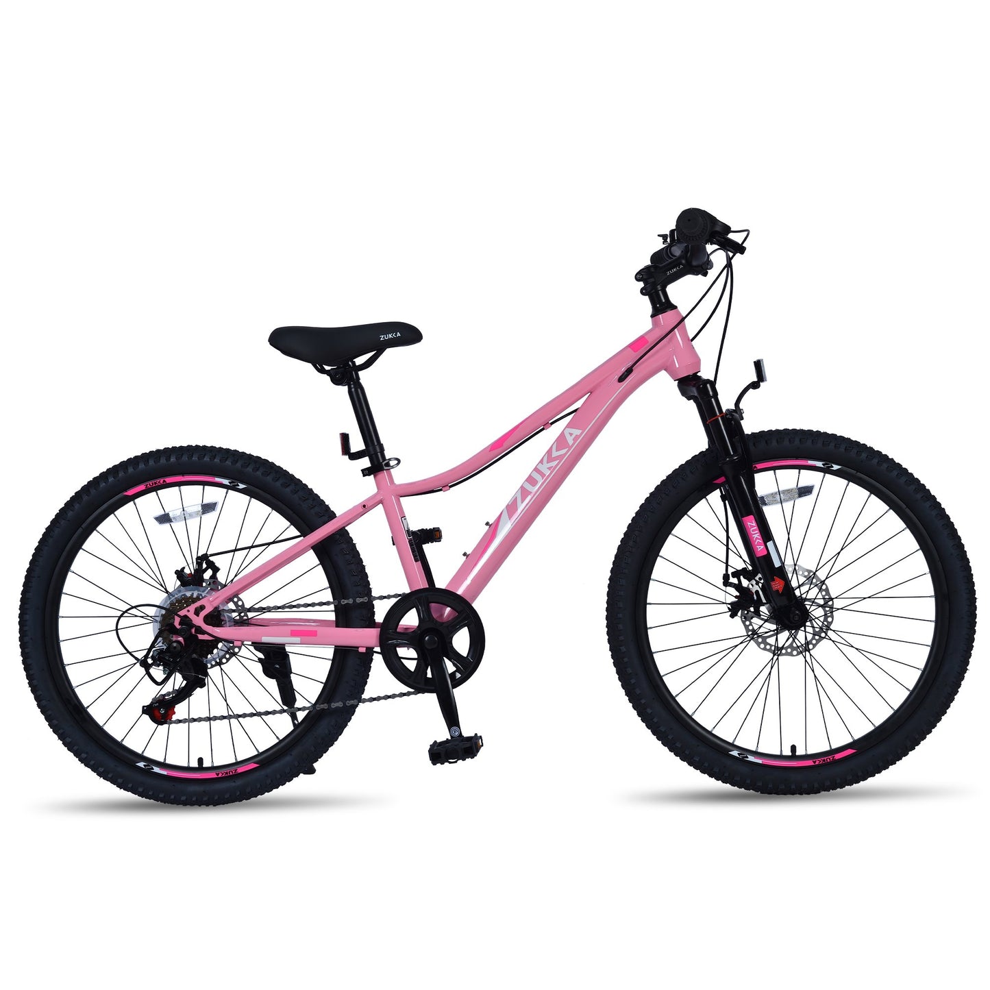 POVANLI 24 Inch Mountain Bike 6 Speed Suspension Fork,Inflatabll Rubber Tires,Aluminum Alloy Rim,Steel Frame,Dual Disc Brake,Suitable for commuting to school and city riding,Gift(Yr 9-12)(Pink)