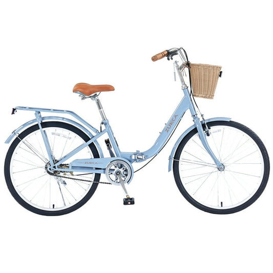 POVANLI 24" Single Speed Folding Lady Bike,Durable Steel Frame Women Bike,Compact Design for Easy Storage and Commuting Blue