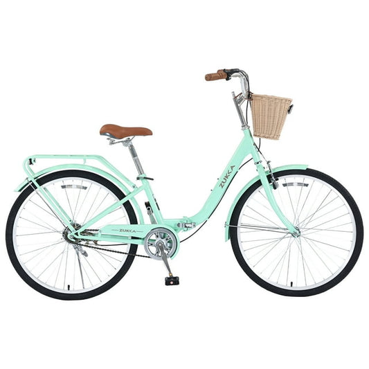 POVANLI 26" Single Speed Folding Lady Bike,Durable Steel Frame Women Bike,Compact Design for Easy Storage and Commuting Green