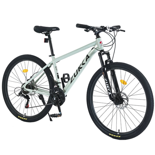 POVANLI 27.5 Inch Mountain Bike Adult Full Shimano 21 Speed Mountain Bike, Dual Disc Brake, Aluminum Frame Disc Brake, Front Suspension, Mountain biking for both men and women, Grey (Gift)
