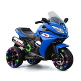CAMSCH 3 Wheels 12V Kids Ride on Motocross Motorcycle Toys for Kids,Battery Powered Kids Electric Motorcycle with Slow Start,Power Display,Lighting Wheels,MP3,Bluetooth for Children Aged 3-5(Blue)