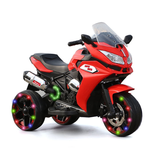 CAMSCH 3 Wheels 12V Kids Ride on Motocross Motorcycle Toys for Kids,Battery Powered Kids Electric Motorcycle with Slow Start,Power Display,Lighting Wheels,MP3,Bluetooth for Children Aged 3-5(Red)
