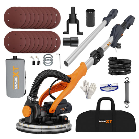 POVANLI 820W Electric Drywall Sander with Vacuum Dust Collection, 6.5A Motor Dustless Floor Sander with Variable Speed 600-1900RPM, LED Light, Extendable & Foldable Handle Orange