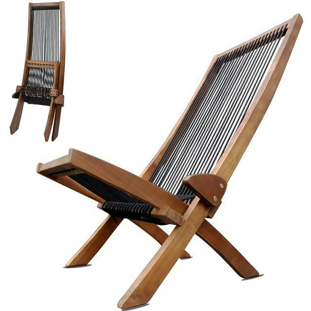 GAKMCIL Outdoor Folding Roping Wooden Chair - Low Profile Acacia Wood Lounge Chair with FSC Certified - Fully Assembled Fire Pit Chairs for Patio, Porch, Pool Deck, Lawn, Garden Furniture - Natural