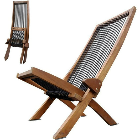 GAKMCIL Outdoor Folding Roping Wooden Chair - Low Profile Acacia Wood Lounge Chair with FSC Certified - Fully Assembled Fire Pit Chairs for Patio, Porch, Pool Deck, Lawn, Garden Furniture - Natural