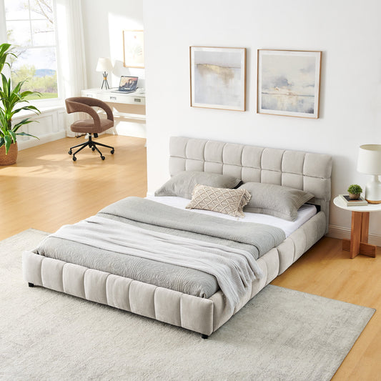 GAKMCIL Queen size Bed Frame with Thick Fabric,Upholstered Bed Frame with Headboard and Solid Frame. No Box Spring Needed Beige(88.5''*68.5''*31'')