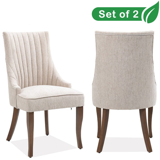GAKMCIL Velvet Dining Chairs (Set of 2), Channel Tufted Kitchen Dinner Chair Comfy Fabric Upholstered Accent Chair for Dining Room with Solid Wood Legs, Weight Capacity:300lb (Beige)