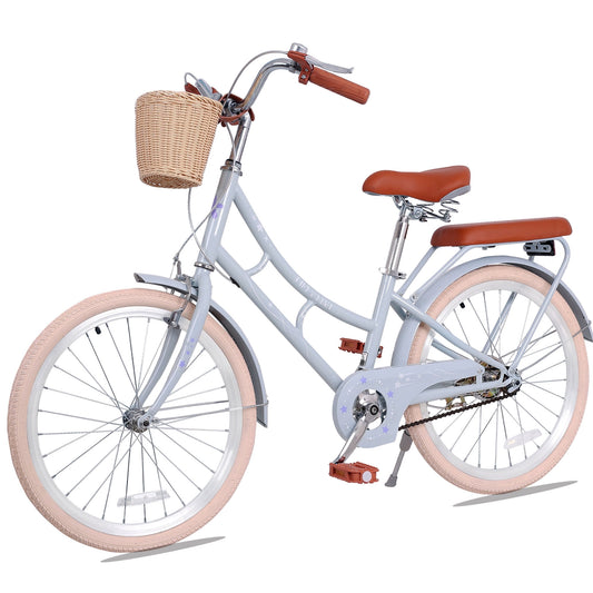 POVANLI 22" Girl Bicycle for Youth Over 6 Years Old Kids, Teenager with Basket Blue