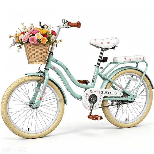 POVANLI 20" Girls Bike with Basket for 6-8 Years Old,No Training Wheels Included Gift Green