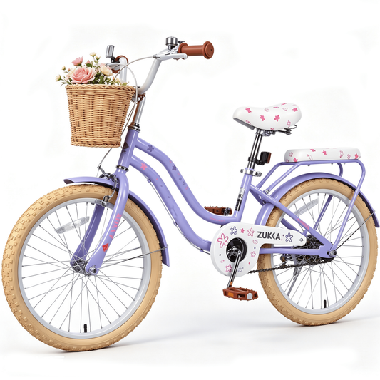 POVANLI 20" Girls Bike with Basket for 6-8 Years Old,No Training Wheels Included Gift Purple