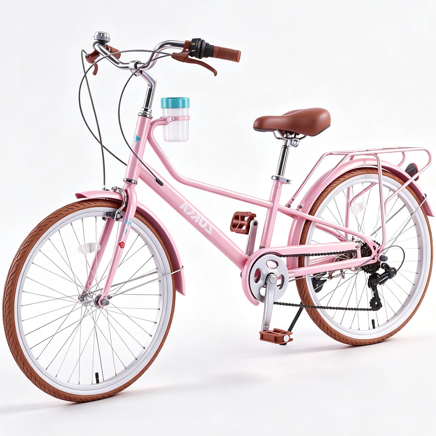 POVANLI 24" 6 Speed Cruiser Bike for Women/Men,Commuter Bicycle w/Adjustable Seat/Handlebar,City Bike with Dual Brakes,Steel Frame Pink