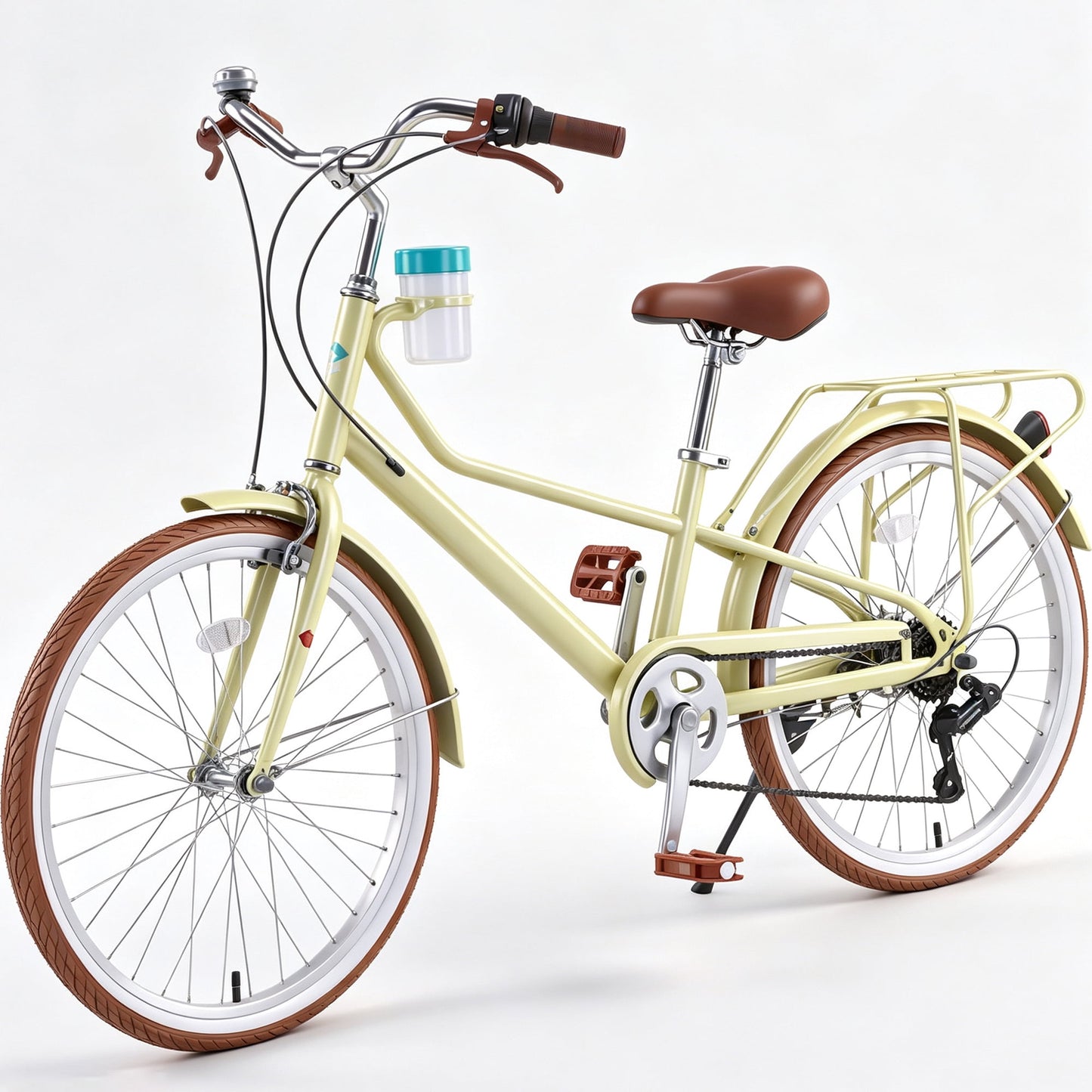 POVANLI 24" 6 Speed Cruiser Bike for Women/Men,Commuter Bicycle w/Adjustable Seat/Handlebar,City Bike with Dual Brakes,Steel Frame Yellow