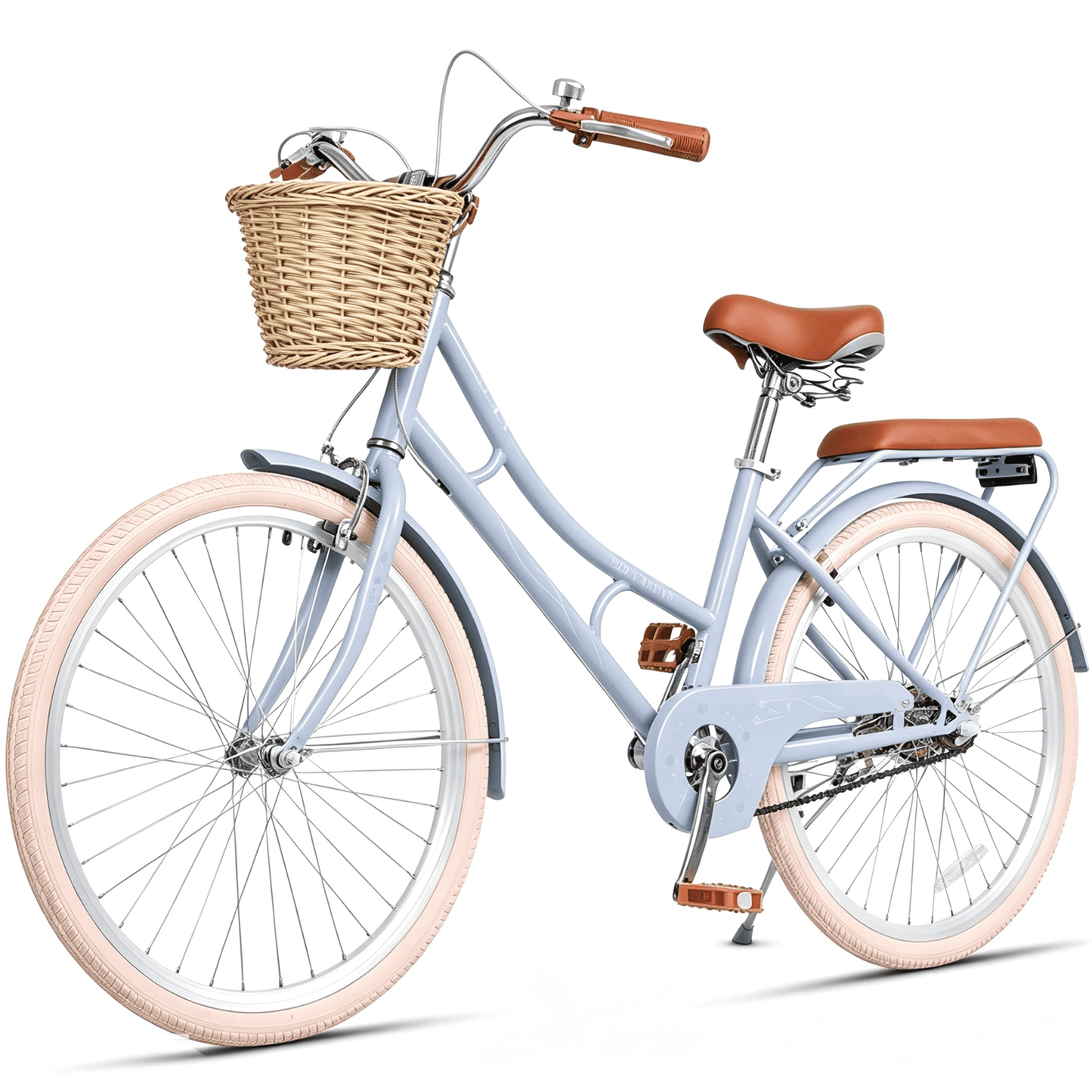 POVANLI 24" Girls Bike Single Speed Lady's Hybird Bicycle for Ages 7-11 Years with Basket Blue