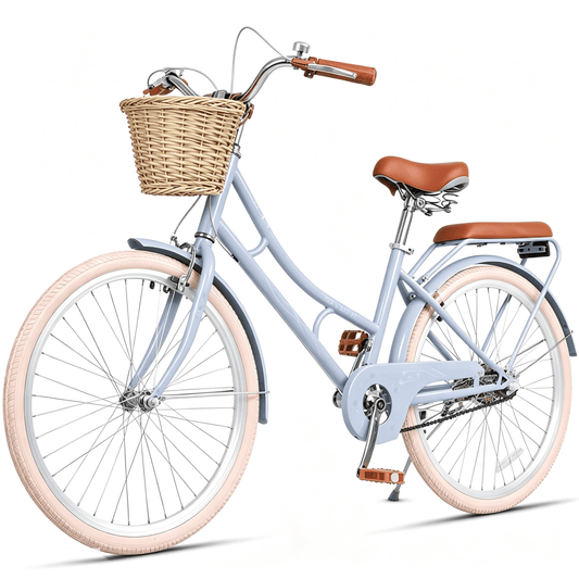 POVANLI 24" Girls Bike Single Speed Lady's Hybird Bicycle for Ages 7-11 Years with Basket Blue