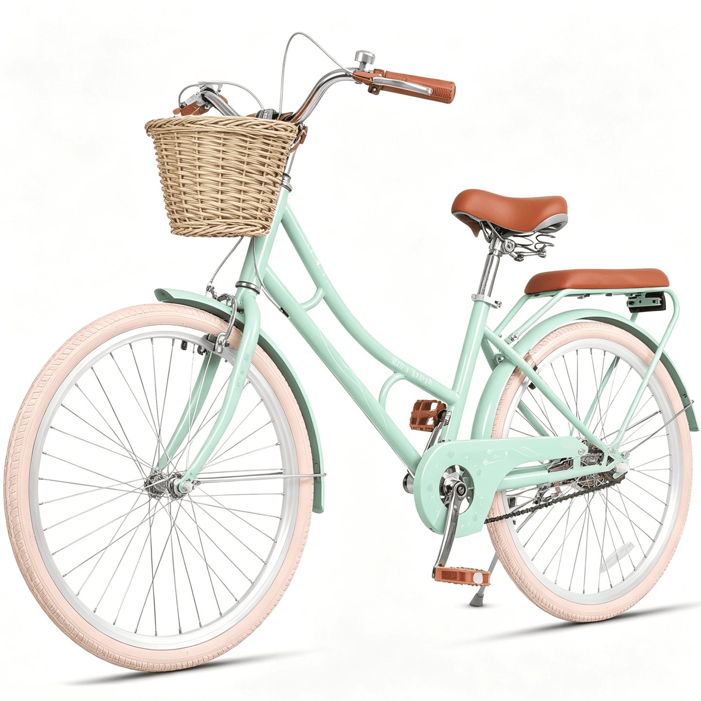 POVANLI 24" Girls Bike Single Speed Lady's Hybird Bicycle for Ages 7-11 Years with Basket Light Green