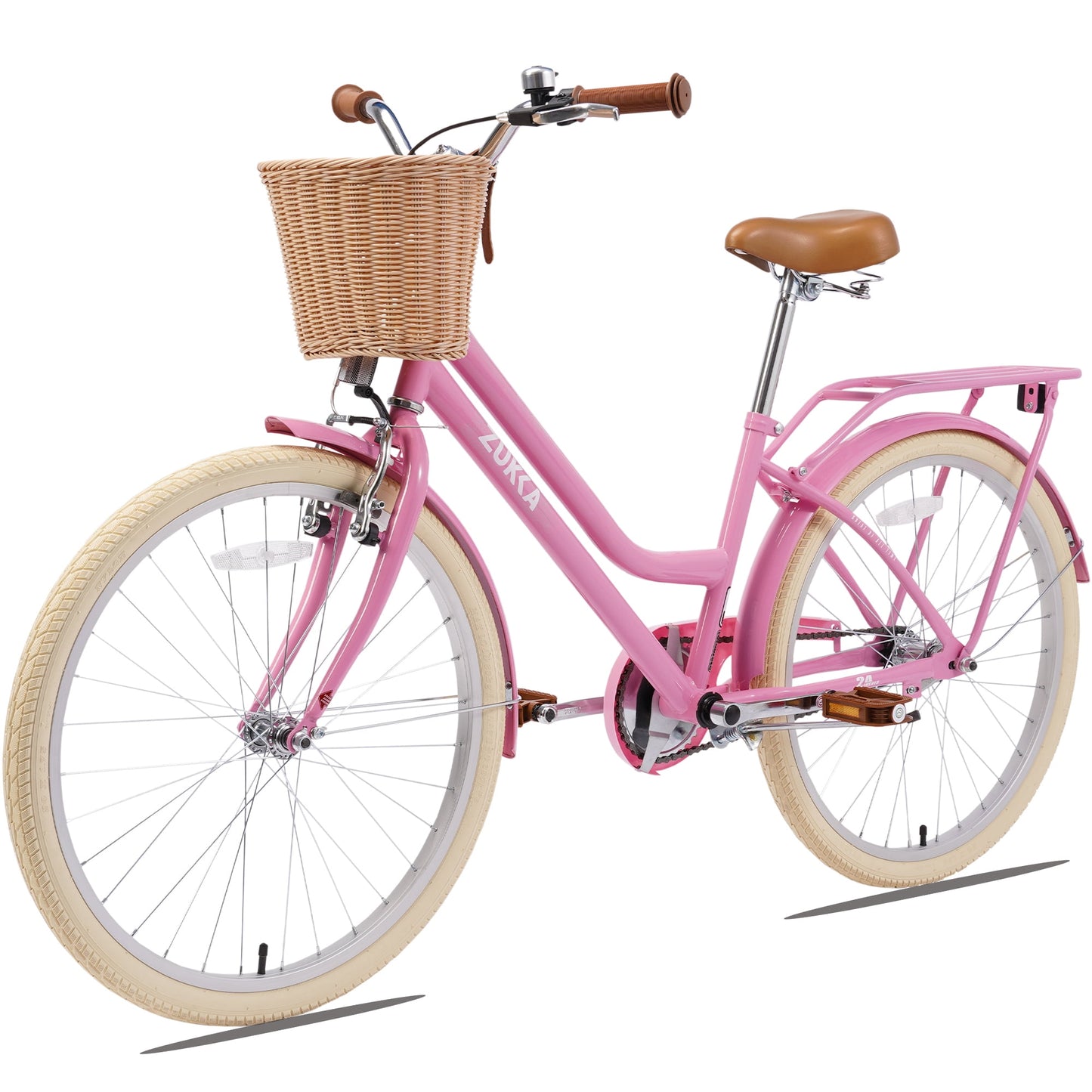 POVANLI 24" women Bike for 9+Years Old, Steel Frame Bike,women Bike with Basket Light Pink