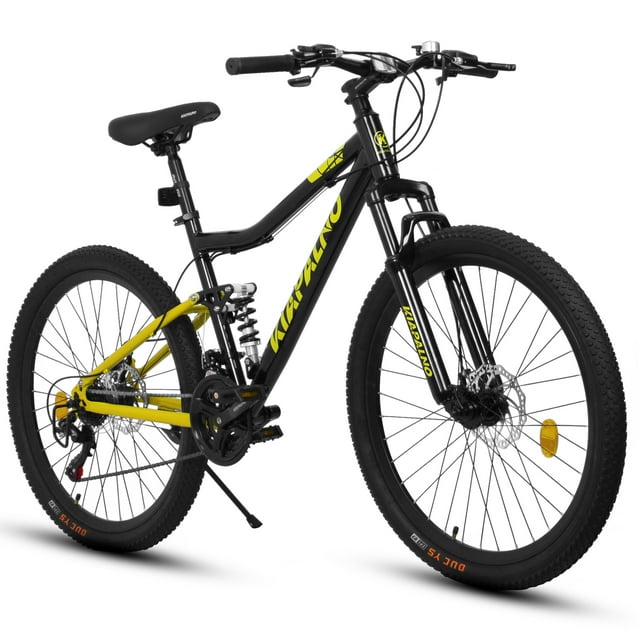 POVANLI 26 inch Mountain Bike Adults ages 14+ years aluminum frame shock absorbing front fork bike 21-speed disc brake mountain Bicycles,85% assembled comfort adjustable seat,Gift(Black+Green)