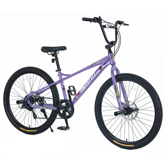 POVANLI 26 Inch Adult Bike, Carbon Steel Youngster Bicycle for tall Height 54-62 inches,Double Disc Brakes, Saround 85% assembled body,Gift(Purple)