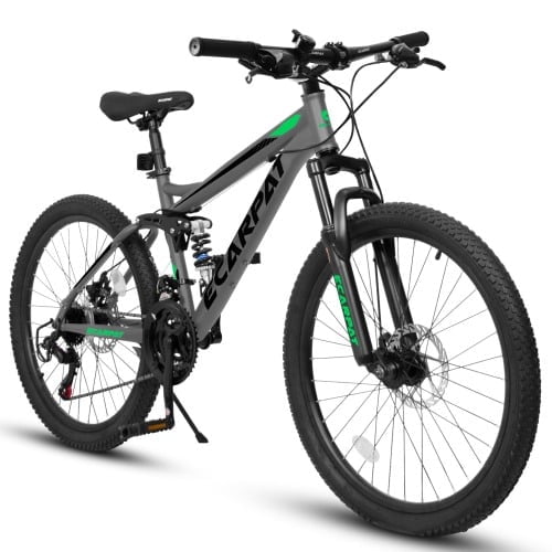 POVANLI 27 inch wheel Mountain Bike Bicycle, Dual Full Suspension, Aluminium Frame for Mens Womens, Go to School/Work with 21-Speed Disc Trail Commuter City Beach Bicycles, Gift(Black)