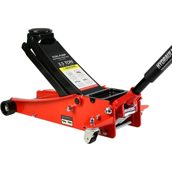 POVANLI 3.5 Ton (7700 lb) Low Profile Floor Jack,Professional Low Profile Hydraulic Jack, Heavy Duty Steel Racing Floor Jack with Dual Piston Quick Lift Pump,Lift Range 4"-21" Black Red