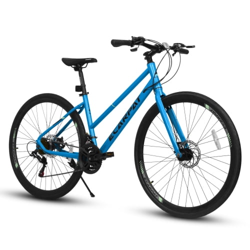 POVANLI 700C Road Hybrid Bike for Adults,21-Speed Outdoor Bike with High-Carbon Steel Frame Bike,Dual Disc Brake Mountain Bicycle Adults ages 14+, Gift(Blue)