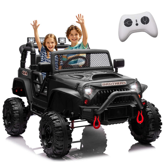 24V 2 Seater Ride On Toys Car for Big Kids, Electric Jeeps Car w/Remote Control, Powerful 2x200W Motor, Four-wheel Suspension, Bluetooth, LED Lights, USB, Power Car Wheels for for Boys Girls, Black