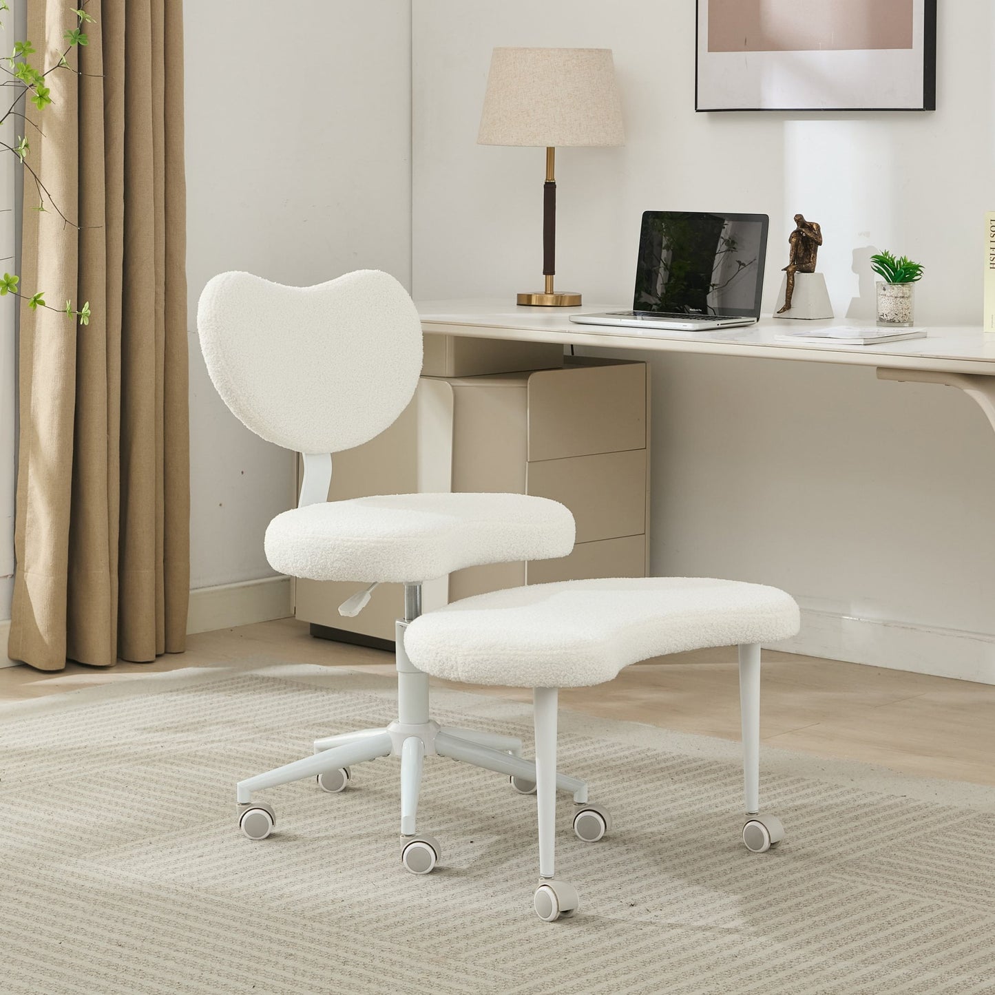 GAKMCIL Ergonomic Cross Legged Swivel Chair, 360° Swivel Footrest, Adjustable Height & Teddy Fabric, Yoga Meditation & ADHD Chair with Back Support, SGS certificated cylinder for Home & Office(Ivory)