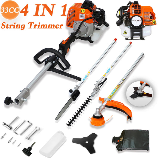 POWANLI 4-in-1 Multi-Functional Trimmer,Grass Trimming Tool,33CC 2-Cycle Garden Tool System with Gas Pole Saw, Hedge Trimmer, Grass Trimmer, and Brush Cutter EPA Compliant