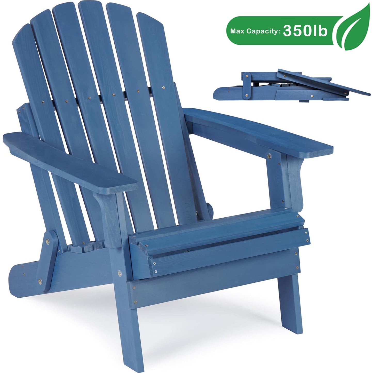 GAKMCIL Oversize Wooden Folding Adirondack Chairs, Premium Hemlock Wood, Weather Resistant Weathered Wood, Max load 350lb for Outdoor, Garden, Patio, Lawn, Backyard Deck, Fire Pit Chairs, Blue