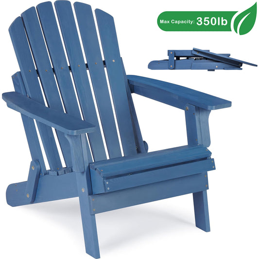 GAKMCIL Oversize Wooden Folding Adirondack Chairs, Premium Hemlock Wood, Weather Resistant Weathered Wood, Max load 350lb for Outdoor, Garden, Patio, Lawn, Backyard Deck, Fire Pit Chairs, Blue