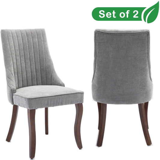GAKMCIL Velvet Dining Chairs (Set of 2), Channel Tufted Kitchen Dinner Chair Comfy Fabric Upholstered Accent Chair for Dining Room with Solid Wood Legs, Weight Capacity:300lb (Gray)