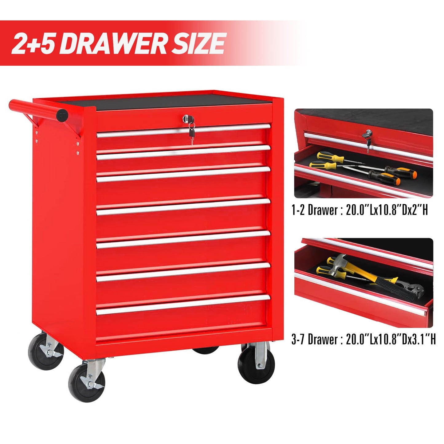 POWANLI 7-Drawer Rolling Tool Chest with Wheels Multifunctional Tool Chest Portable Tool Storage Cabinet with Locking System for Garage Workshop Warehouse Repair Shop