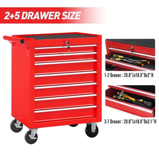 POWANLI 7-Drawer Rolling Tool Chest with Wheels Multifunctional Tool Chest Portable Tool Storage Cabinet with Locking System for Garage Workshop Warehouse Repair Shop