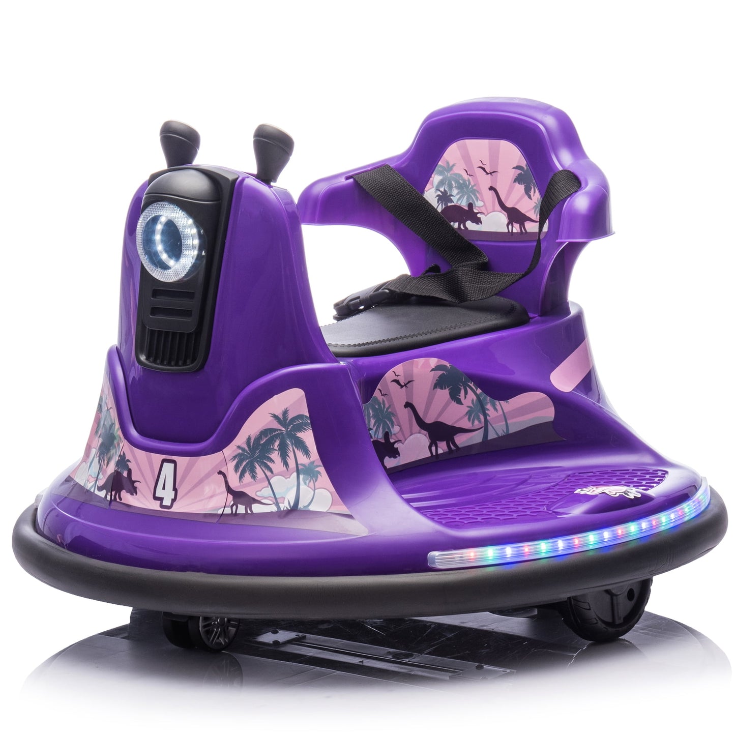 CAMSCH 12V Kids Ride on Bumper Car W/Parents Control, Slow Start, Power Display, Rotate 360 Degrees, Bumper Strip, Light Belt, MP3, Bluetooth, Bonus Stickers for Children Aged 2-5, Gift (Purple)