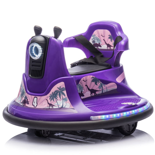 CAMSCH 12V Kids Ride on Bumper Car W/Parents Control, Slow Start, Power Display, Rotate 360 Degrees, Bumper Strip, Light Belt, MP3, Bluetooth, Bonus Stickers for Children Aged 2-5, Gift (Purple)