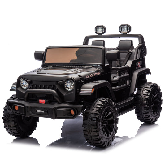 POVANLI 24V 2 Seater Kids Ride on Real Jeep Toy Car W/Parent Remote, Electric Truck w/400W super Moter, Multifunctional Dashboard, 3 Speeds, Max speed 4.35MPH, Bluetooth, Gift for 3-8 Boy&Girl(Black)
